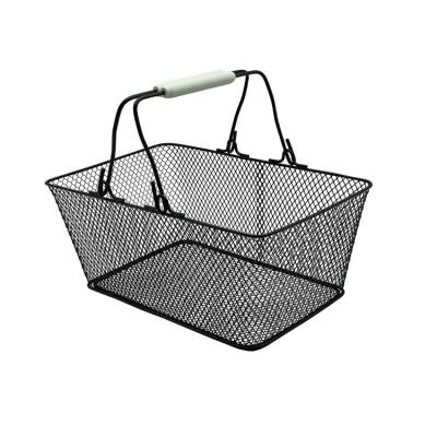 China Portable Wholesale Nordic Vegetable Fruit Basket Bowl Storage Mesh Metal Wire Storage Picnic Shopping Baskets With Plastic Handle for sale