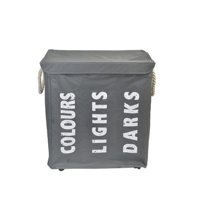 China Craftsman Collapsible Large Hamper Double Dirty Clothes 2 Section Divided Laundry Hamper With Wheels Lid for sale