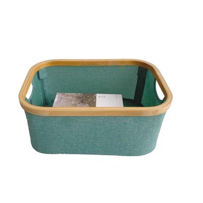 China Sustainable Edge Polyester Fabric Foldable Foldable Box Bamboo Toy Organizer Storage Basket for sale