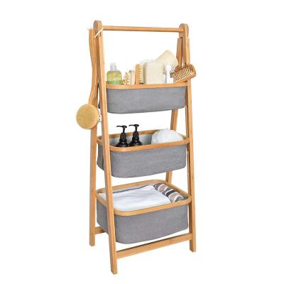 China Large 3 Layer Sustainable Three Tier Bathroom Tissue Laundry Rack Storage Basket The Bamboo Shelf for sale