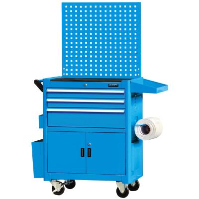 China Assembled Rockben E318410 Three Drawers On Board Tool Carts With Accessories And Pegboard for sale