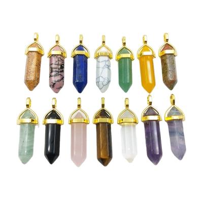 China 2021 CLASSIC Hot Natural Gemstone 14K Quartz Pendant Hexagon Healing Pendulum Crystal Necklace Point Charms Necklace Reiki Chakra for sale