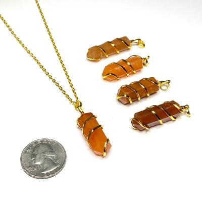 China 2021 CLASSIC Hot Pure Carnelian Coil Wrapped Gold Plated Carnelian Healing Stone Pendant for sale