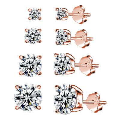 China TRENDY Set of 925 Sterling Silver Stud Earrings | White Gold Plated Hypoallergenic Stud Earrings | Zircon Stud Earrings for sale