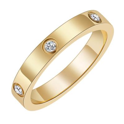 China TRENDY Love Friendship Ring 18K Gold Plated Silver With Zircon Stones Stainless Steel Promise Ring Wedding Band Jewelry for sale