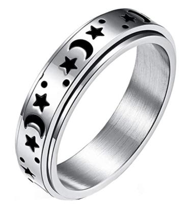 China TRENDY Titanium Rings Moon and Star Spinner Stainless Steel Stirring Ring Engagement Wedding Promise Band Stress Relieving Anxiety Ring for sale