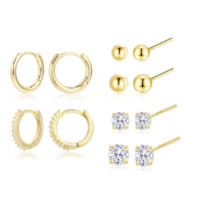 China TRENDY earring sets for multiple piercing | 14K Gold Plated Studs Hoops Set Hypoallergenic Small Hoop CZ Ball Joints Earrings for sale