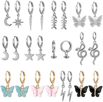 China TRENDY Gold Small Hoop Earrings Pack With Charm-Silver Mini Hoop Dangle Earrings With Charm Huggie Circle Earring Set for sale