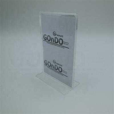 China Good Quality Tabletop T Style Bottom Insert Clear 4x6 Acrylic Sign Holder with UV Printing for sale