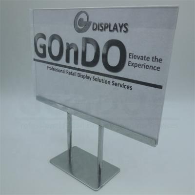 China Good Quality Tabletop A4 POS Acrylic Table Talker Stand Stainless Steel Sign Holder for sale