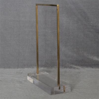 China Good Quality Brass Bar Hanging Jewellery Organizer Table Top Clear Acrylic Necklace Display Stand Jewelry with Metal Base for sale