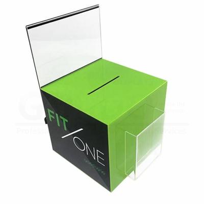 China Good Quality Voting Suggestion Storage Container Acrylic Donation Ballot Raffle Box with Sign Holder and Lock for sale