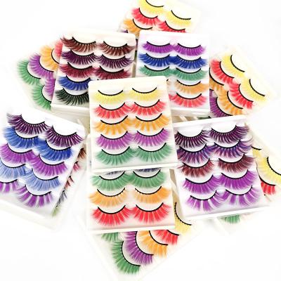 China 25-30 Times Wholesale 5 Pairs New Handmade Dramatic 3d Strip Comfort Color Exaggerated Thick Faux Silk Mink Lashes Colored Eyelashes for sale