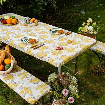 China Foshan New Table Cover Design PVC Waterproof Tablecloth Printed Vinyl Rich Field Customized Tablecloth Edge Binding Waterproof Flower OEM for sale