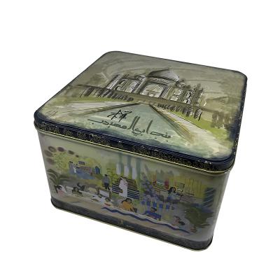 China Recyclable Wholesale Custom Embossed Biscuit Cookies Gift Food Square Large Metal Tin Box for sale