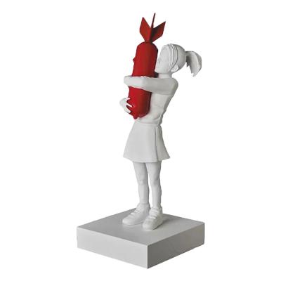 China Art Figure Resin Crafts Cartoon Toy Drop Shipping Banksy Bomb Girl Peace Figurine Graffiti Street Banksy Statue For Home Decor for sale