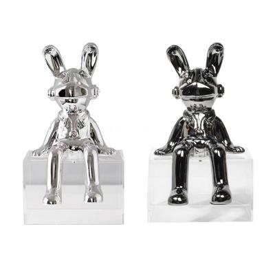 China Toy Drop Shipping Electroplated Cartoon Jeff Rabbit Figurine Resin Opens Demon Rabbit Animal Statue Jeff Koons Rabbit Home Decoration for sale