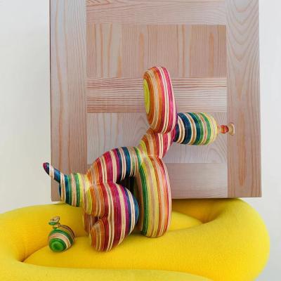 China Decoration Action Figure Collectible Model Toy Rainbow Wood Balloon Dog Street Sculpture Toy Drop Shipping 23cm Cartoon for sale