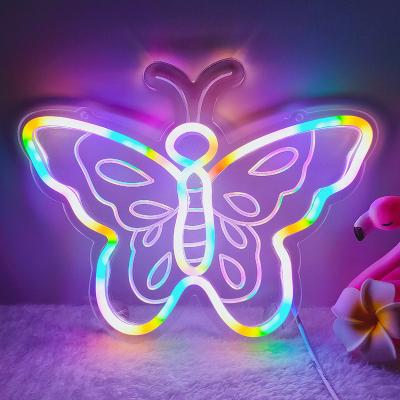 China Hotel DIVATLA Colorful Butterfly 3d Art Fast Delivery 5V USB Neon Home Sign With Dimmer Neon Lamp Acrylic Sign for sale