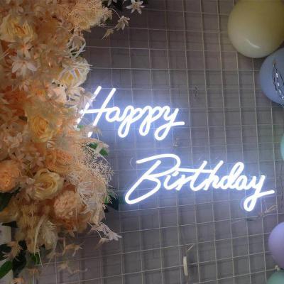 China Bright White Wall Hanging Happy Birthday Led Neon Sign For Party for sale