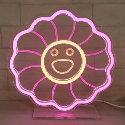 China Hotel DIVATLA Whole Price 5V USB Flower Colorful 3d Art Neon Home Sign With Base Acrylic Neon Light Sign For Bedroom for sale