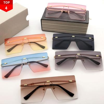 China 2021 Hot Design Fashion Square Rectangle Oversized Rimless Frames Big Sellers Luxury Women's Sunglasses Shade Sun Glass Sunglasses for sale