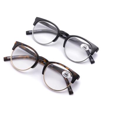 China Latest Fashion Thin Half Frame Eyewear Round Glasses Plastic Reading Glasses for sale