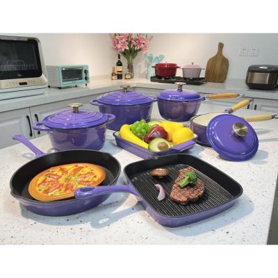 China Outdoor enamel viable round cast iron kitchen equipment ware products of all types alecrereuset non stick pan cookware set cast iron for sale