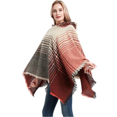 China Gently 2023 new fashion boho ladies hooded shawls and poncho with sleeves women for sale