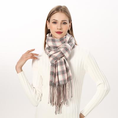 China Wholesale Soft Pink Thick Luxury Plaid Soft Scarf For Women Long And Narrow Elegant Winter for sale