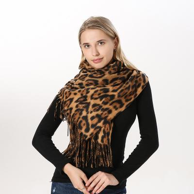 China In 2023 Softly New Leopard Print Blanket Winter Designer Large Stylish Chic Scarf With Fringe for sale