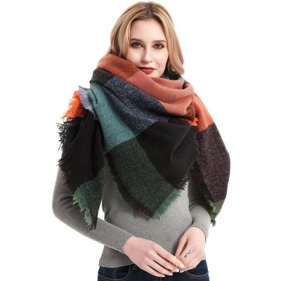 China Soft Oversized Fashion Plaid Scarf Chic Casual Square Cape For Women Warm Winter Autumn for sale