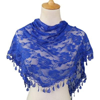 China Net Summer Soft Slim Designer Elegant Floral Dancing Scarves For Women Lace Up Edge With Tassel for sale