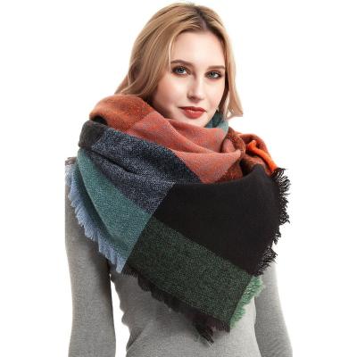 China New soft oversized fashion cape scarf shawl chic warm triangular plaid in 2023 warm in winter women winter adult scarves IWL-JH-S1 for sale