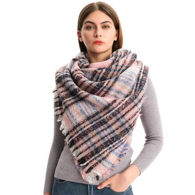 China Pretty Soft Customizable Thick Triangular Checked Scarf For Ladies New Fashionable Warm For Winter for sale