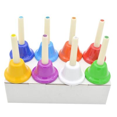 China Metal Bell 8 Note Model Hand Bell Colorful Children's Music Toy Percussion Instrument for sale