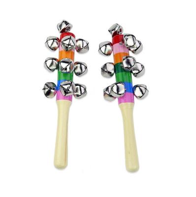 China Rainbow Model Hand Jingle Stick Wooden Bell Baby Ringer Educational Toy for sale