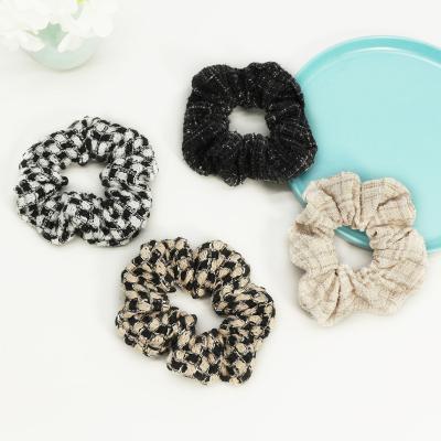 China New Plaid Hair Decoration Cotton Hair Scrunchies Hair Accessories Ties Black Plaid Elastic Handmade Tie White Knitting Scrunchies for sale