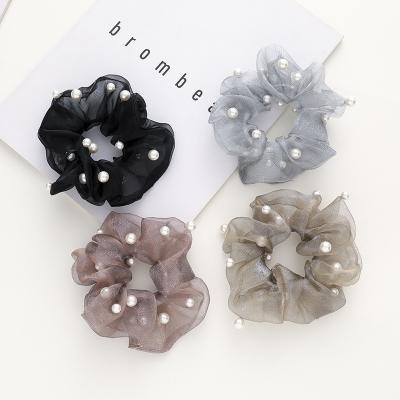 China Hair decoration customized large organza pearl hair scrunchies rope retro temperament wholesale Korean version of the scrunchie headdress for sale