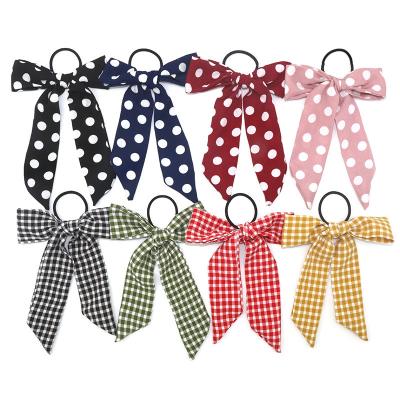 China Hair Decoration Customized Simple Retro Polka Dot Butterfly Knotted Head Rope Cloth Fabric Hair Rope Tie Hair Accessories Bow Hair Tie For Girls for sale