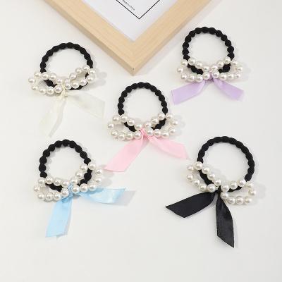 China Wholesale Custom Hair Decoration Girls Hair Ties With Pearl Hair Rope Bowknot Flower Hair Accessories For KIDS for sale