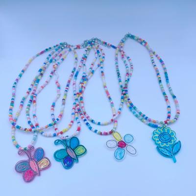 China Wholesale CLASSIC Korean colorful beaded net red flower necklace rainbow wind girl necklace colorful beaded flower necklace for sale