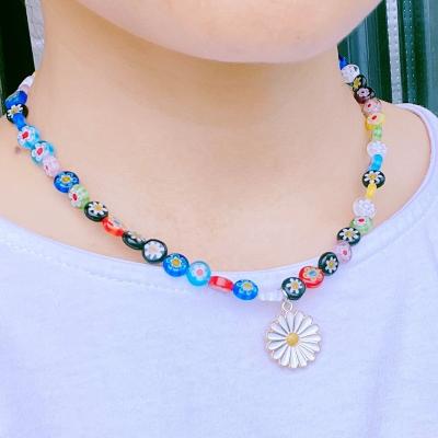 China CLASSIC Custom Bead Necklace Star Style Pendant Female Daisy Collarbone Chain Choker Upper Necklace Sunflower Colorful Glass Beads for sale