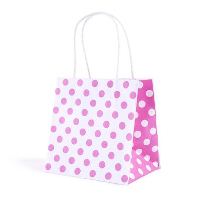 China 2021 China Recyclable Low Price Wholesale Custom Pink Round Handle Small Kraft Paper Bag for sale