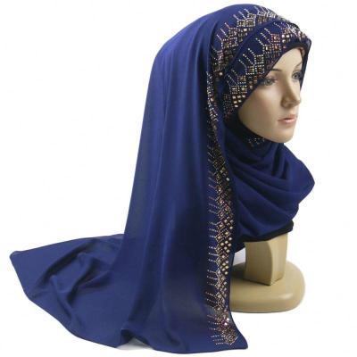 China European American Hijab Chiffon Online Stone Premium Hijab With Gold Stone Flower For Muslim Wholesale for sale