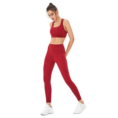 China 2021 New Sweat-wicking Solid Color Yoga Sets High Waist Yoga Set Red Quick-drying Breathable Fitness Clothing for sale