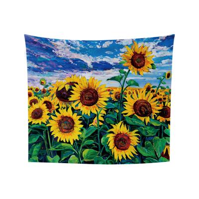 China Classical Retro Oil Painting Sunflowers Tapestry Wall Hanging Tapestry Blanket Decorate Bedroom Home Living Room for sale