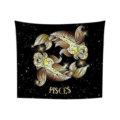 China Constellation Pisces Tapestry Wall Hanging, Classic Black and Gold Zodiac Tarot Card Tapestry, Pisces Moon Stars Wall Tapestries for sale