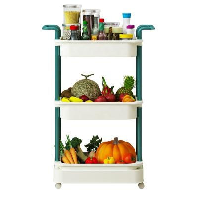 China Sustainable Home Universal 2-3 Layers PP Fruit Vegetable Plastic Storage Rack Shelves Trolley For Kitchen Bathroom Living Room With Wheels for sale