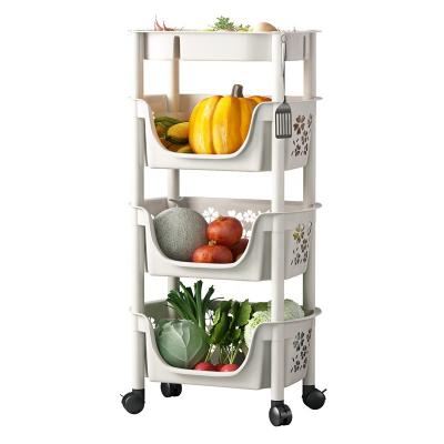 China Sustainable 3-4 Tiers Rolling Fruit Vegetable Baskets Stand Storage Rack Cart With Hook Organizer Multifunctional Shelves For Kitchen Home for sale